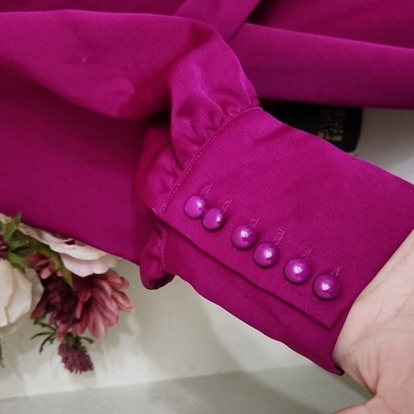 Sexy! Magenta Satin Wrap Dress Deep Neckline Romantic Date Night Concert Y2k - Picture 7 of 12